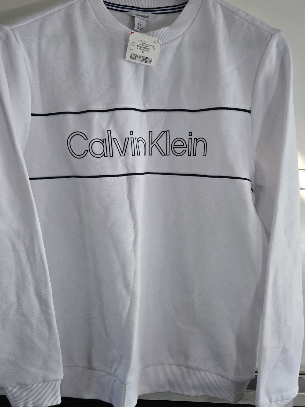 Calvin Klein White Logo Pullover Sweatshirt